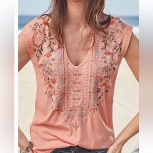 Johnny Was Calida‎ Women's Embroidered Floral Tee large